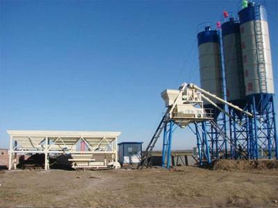 Concrete batching and mixing plant HZS75